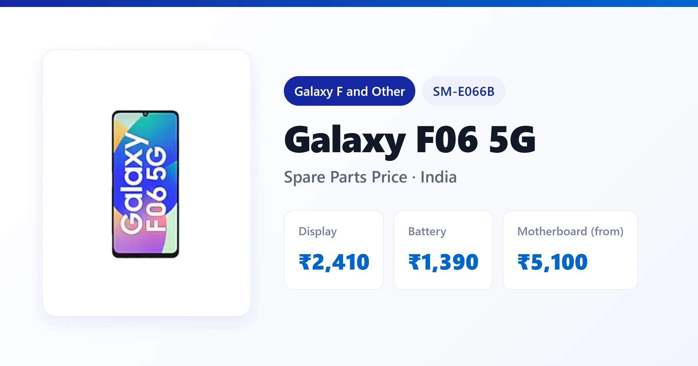 Galaxy F06 5G (SM-E066B) spare parts price in India — display, battery and motherboard replacement cost