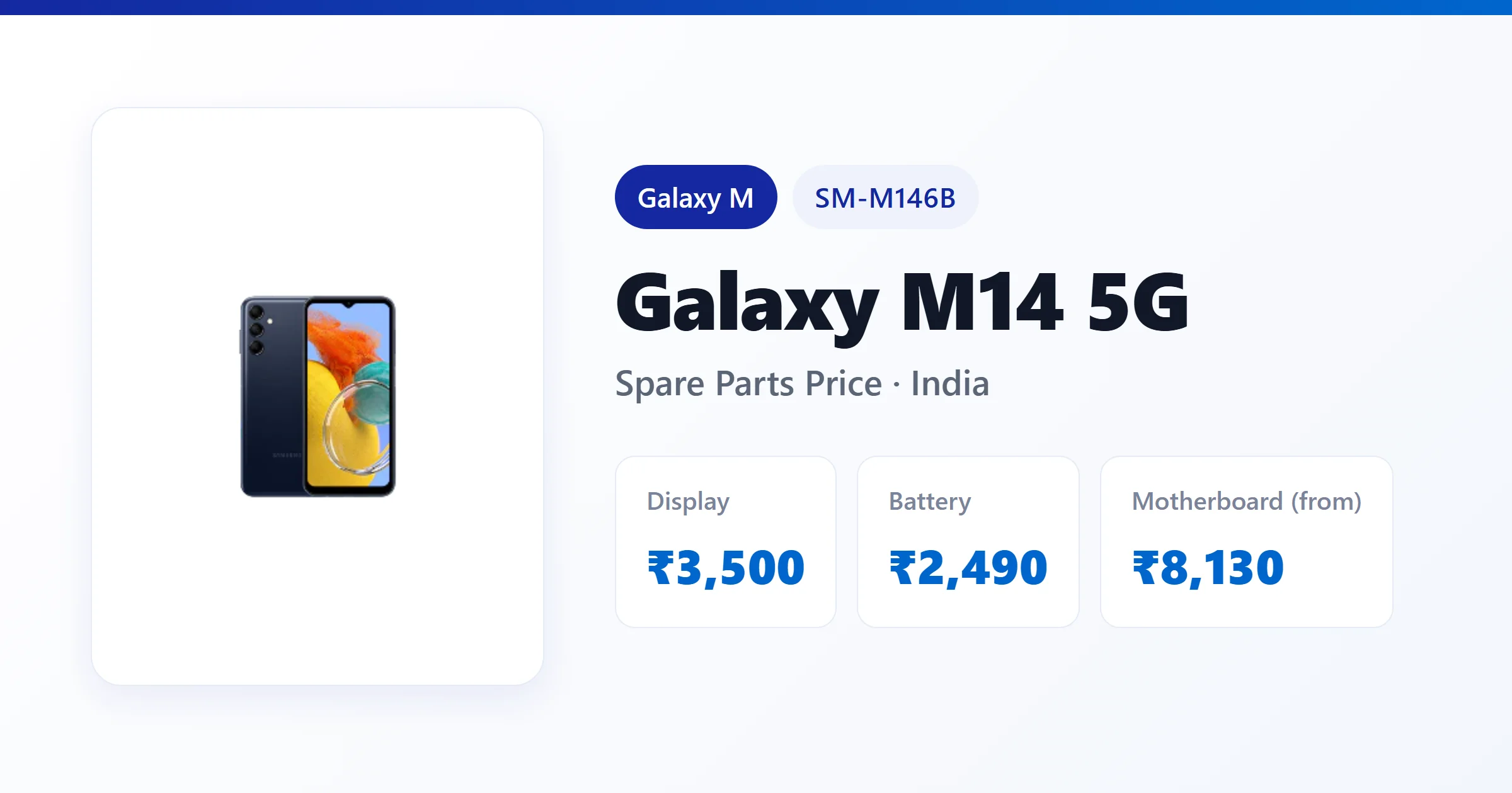 Galaxy M14 5G (SM-M146B) spare parts price in India — display, battery and motherboard replacement cost