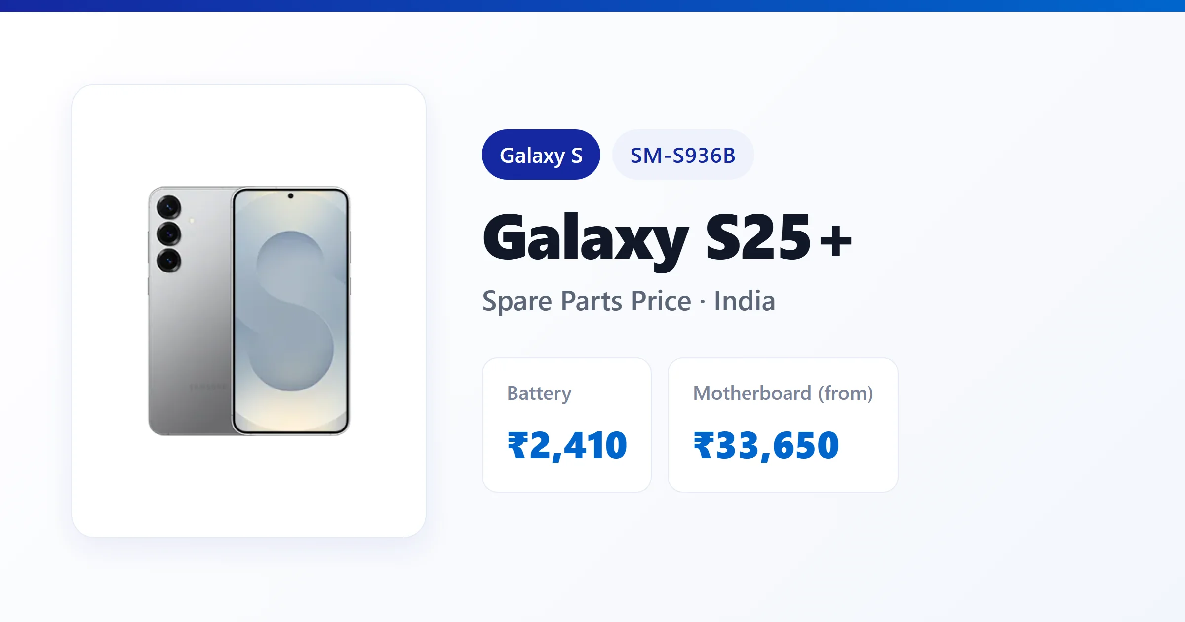 Galaxy S25+ (SM-S936B) spare parts price in India — display, battery and motherboard replacement cost