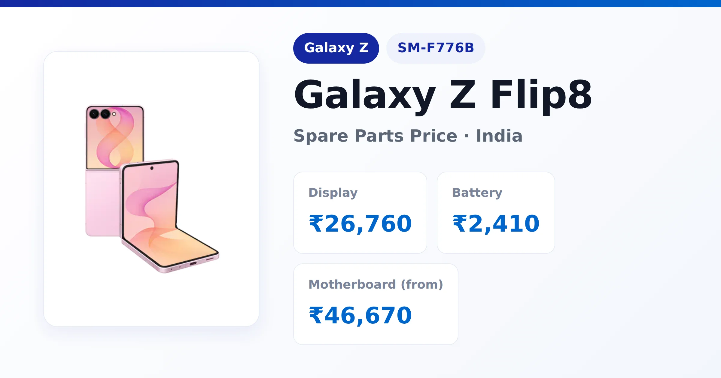 Galaxy Z Flip8 (SM-F776B) spare parts price in India โ display, battery and motherboard replacement cost