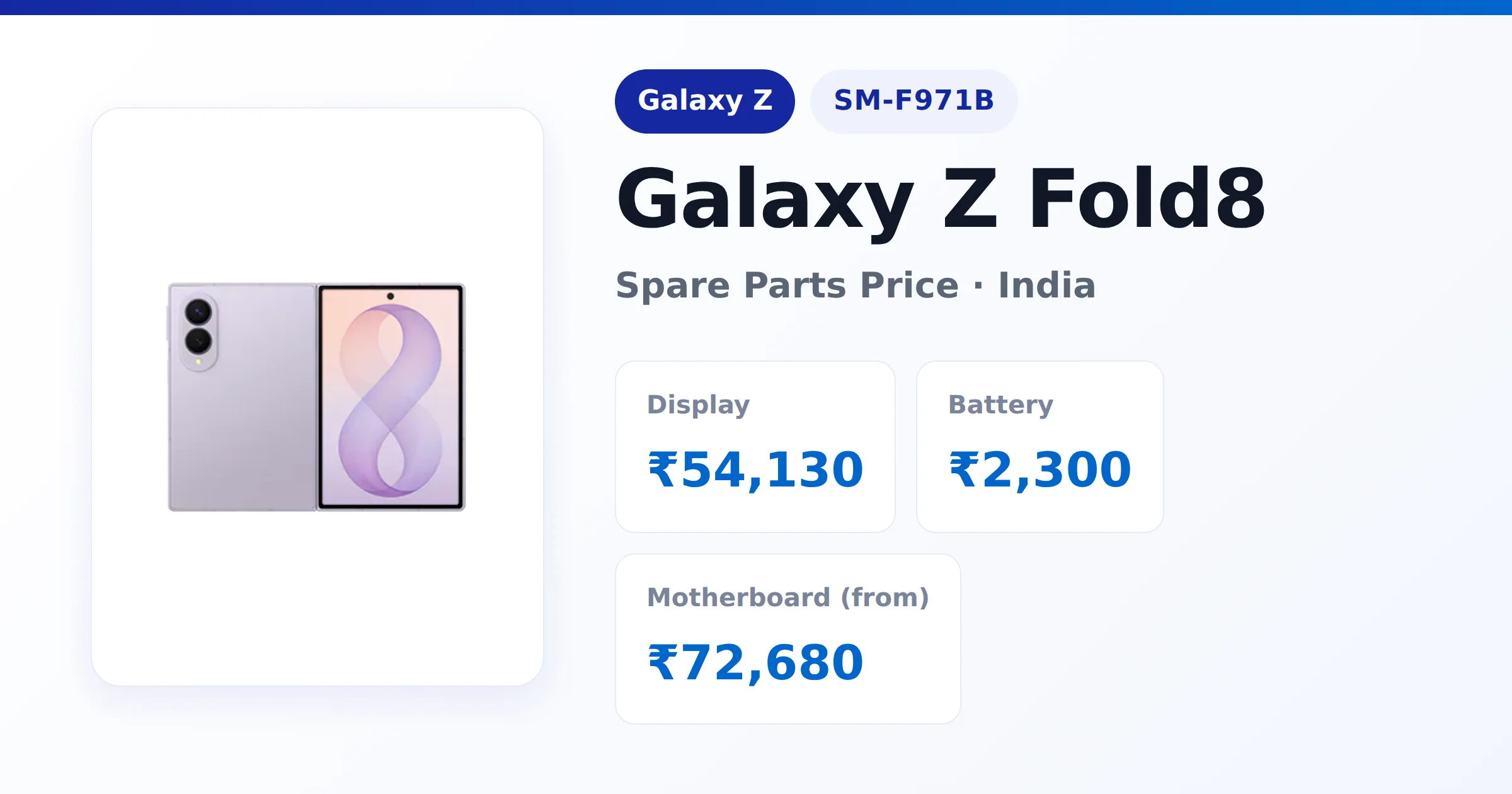 Galaxy Z Fold8 (SM-F971B) spare parts price in India — display, battery and motherboard replacement cost